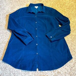 J. Jill Teal Blue Corduroy Shirt Jacket- L